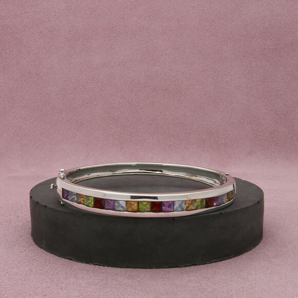 sterling silver garnet peridot topaz amethyst chakra bangle bracelet size 7.25in - Picture 1 of 3